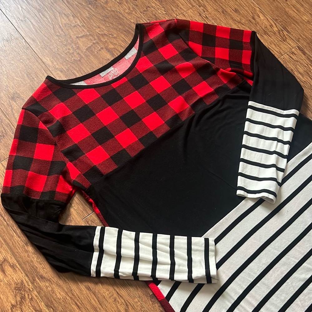 Color Block Buffalo Plaid Top